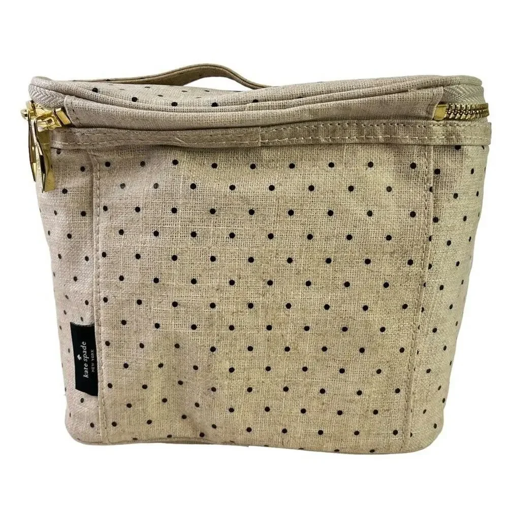 Kate Spade New York Out to Lunch Beige Black Polka Dot Tote Bag Handbag Cooler